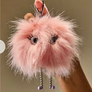 Bath & Body Works Pink Fluffy Pom-Pom Keychain Charm POCKET BACK HOLDER